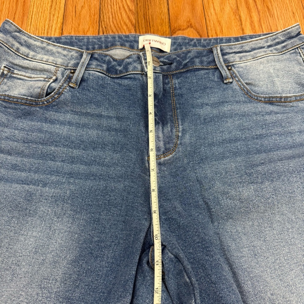 DRIFTWOOD Charlee Floral Embroidered Cuffed Denim Blue Jeans Wide Leg Mid-Rise - Picture 5 of 13